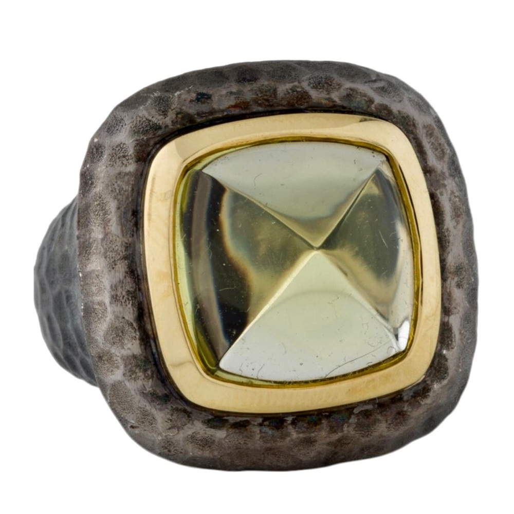 David Yurman Silver and Gold Ring with Yellow Stone
